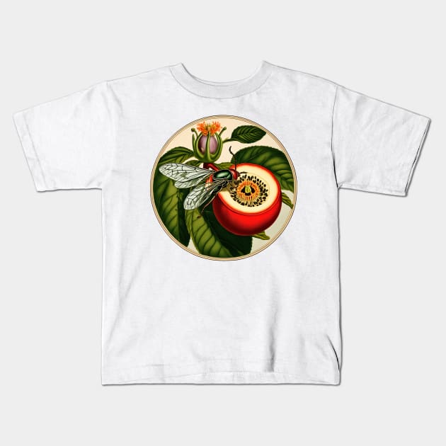 The Cicada beetle sits on the passion fruit flowe Kids T-Shirt by Marccelus